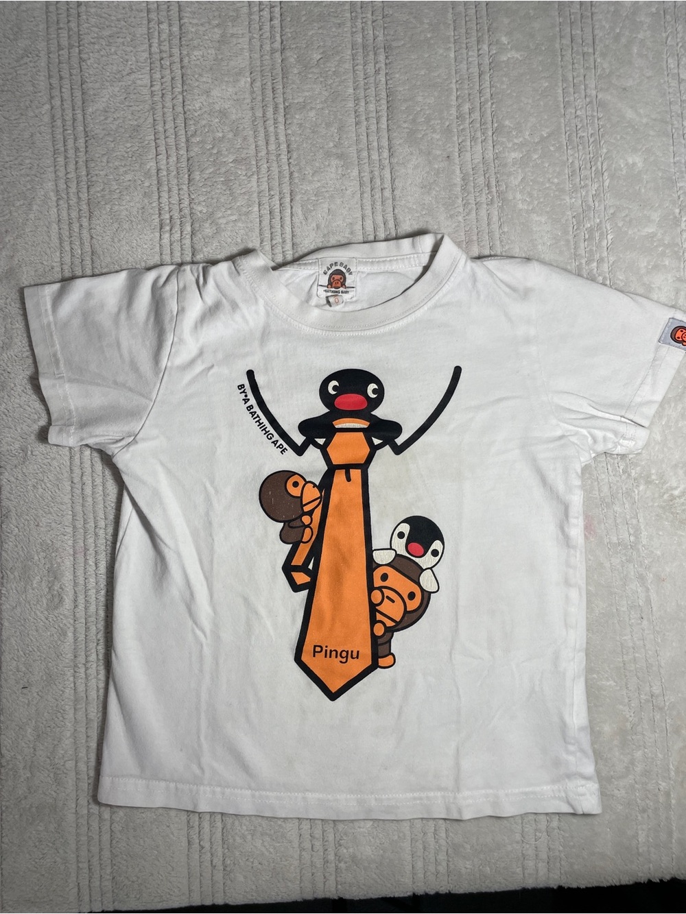 BAPE Baby Milo x Pingu Graphic T-Shirt Kids Size 120 White Rare